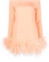 Taller Marmo Mini-jurk met veren afwerking Oranje - Thumbnail 1