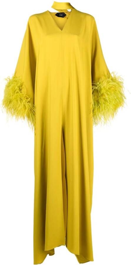Taller Marmo Maxi-jurk met afwerking van veren Geel