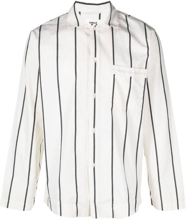 TEKLA Gestreept pyjamashirt Beige