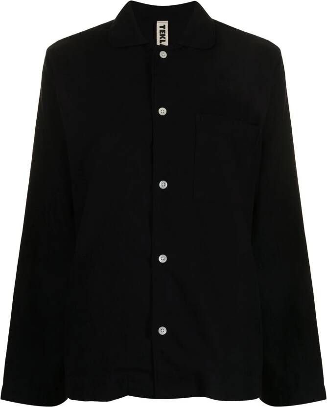 TEKLA Pyjamashirt van popeline Zwart