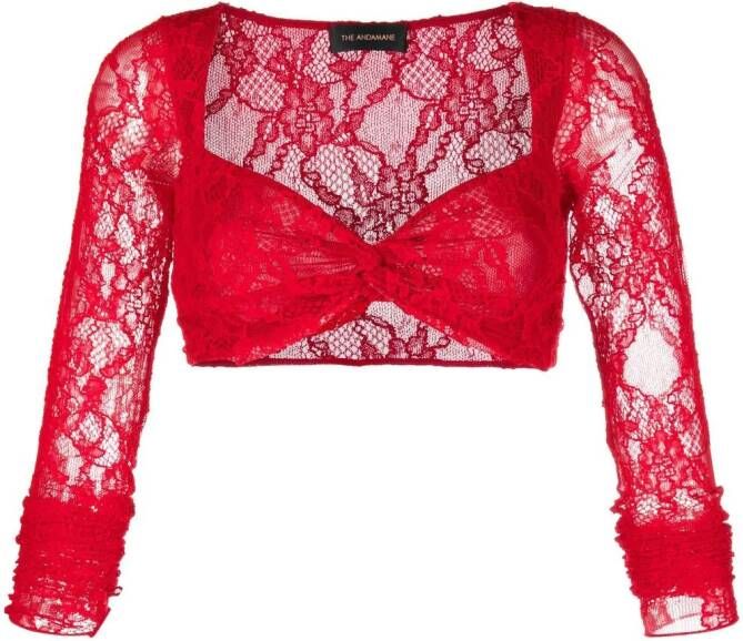 THE ANDAMANE Top met geborduurd kant Rood
