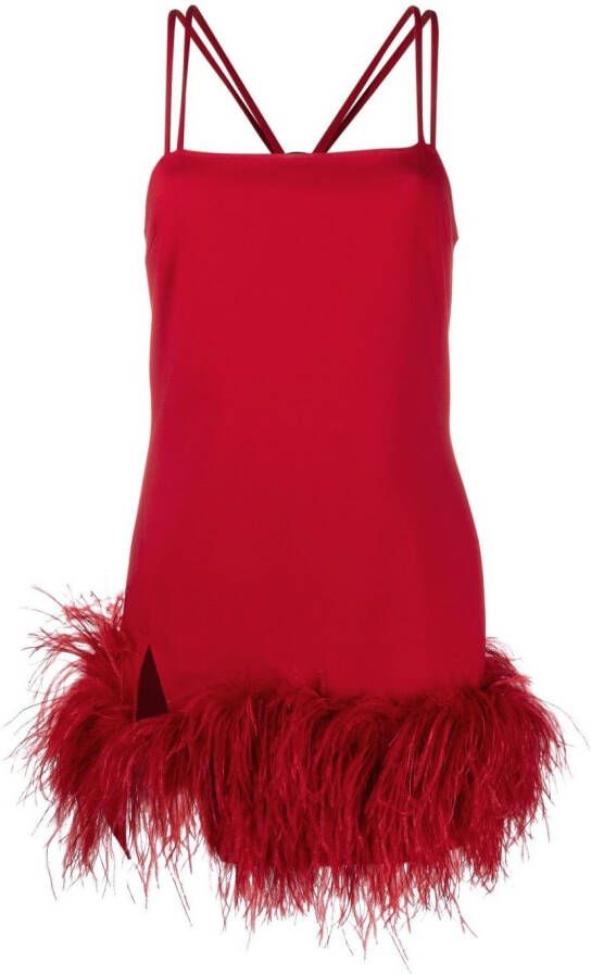 The Attico Mini-jurk met veren afwerking Rood