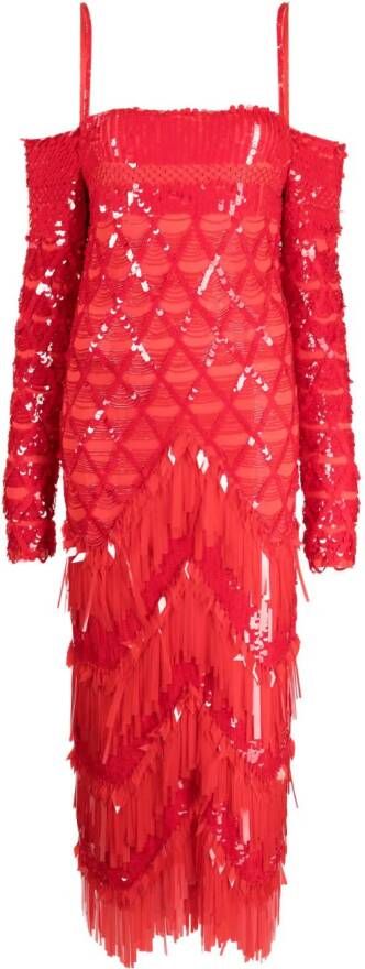 The Attico Jada sequin-design midi dress Rood