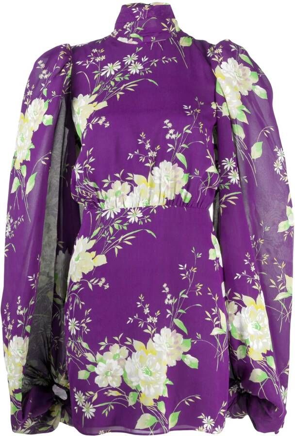 The Attico Mini jurk met bloemenprint dames zijde 40 Paars