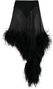 The Attico Miya feather-trimmed asymmetric skirt Zwart