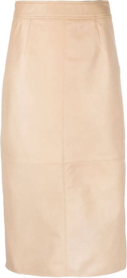 The Frankie Shop Leren midi-kokerrok Beige
