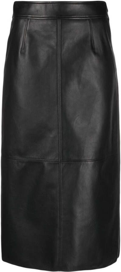 The Frankie Shop Leren midi-kokerrok Zwart