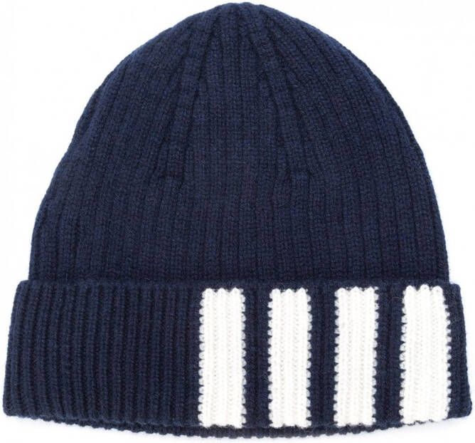 Thom Browne 4-Bar Stripe Cashmere Rib Hat Blauw