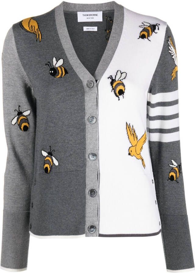 Thom Browne 4-Bar V-neck cardigan Grijs