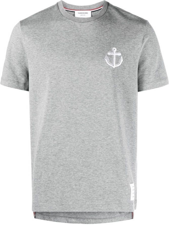 Thom Browne Anchor-embroidered cotton T-shirt Grijs