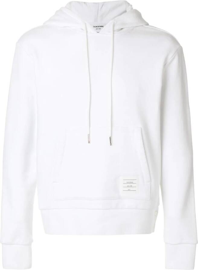 Thom Browne Center-Back Stripe Loopback Knit Pullover Hoodie Wit