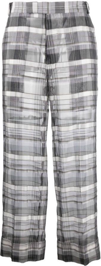 Thom Browne check-print silk organza cropped trousers Grijs