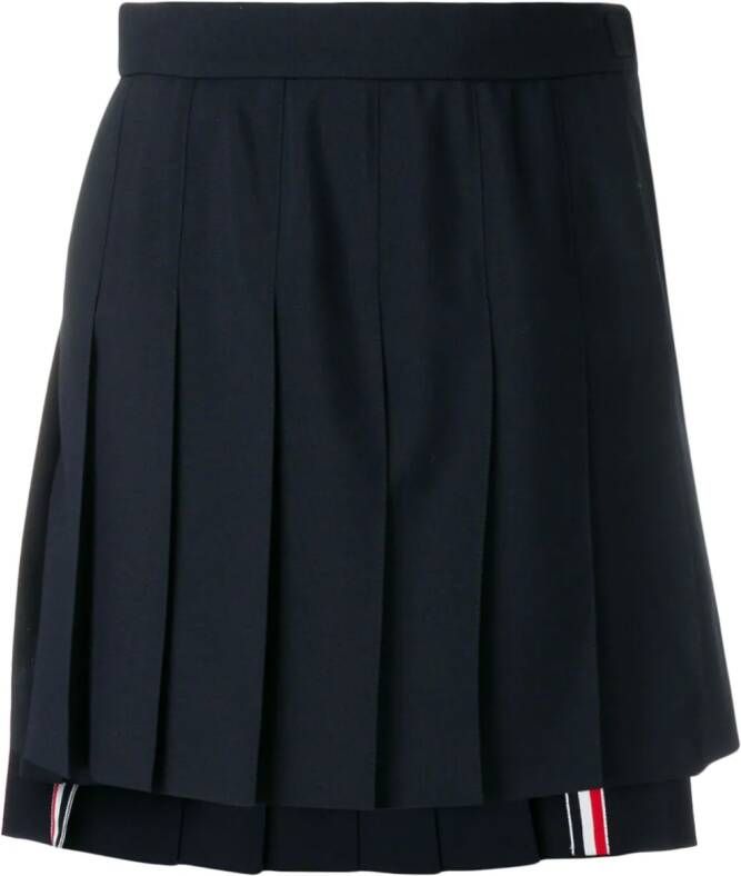 Thom Browne Dropped Back Mini Pleated Skirt In School Uniform Plain Weave Blauw