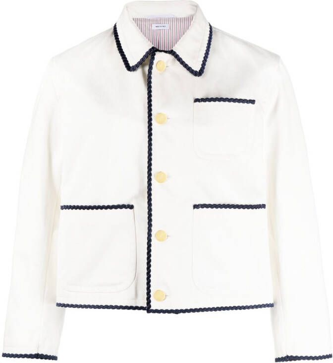 Thom Browne embroidered-anchor buttoned cotton jacket Wit