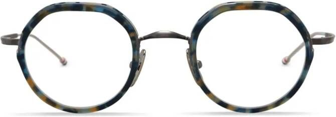 Thom Browne Eyewear Bril met rond montuur en schildpad schild design Blauw