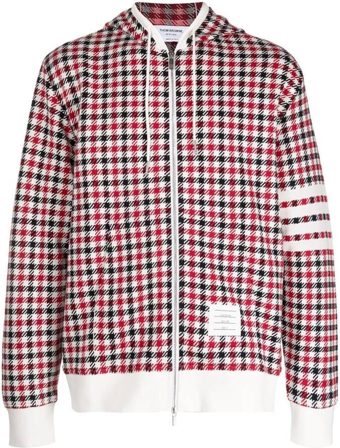 Thom Browne Gunclub geruite hoodie met rits en jacquard Rood