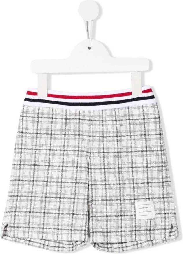 Thom Browne Kids Geruite shorts Wit