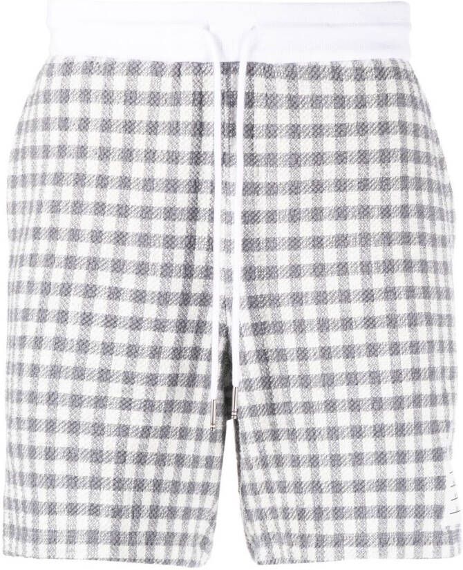 Thom Browne gingham-check track shorts Grijs