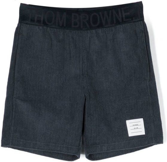 Thom Browne Kids Ribfluwelen shorts Blauw