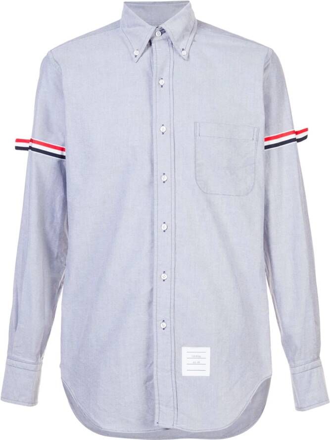 Thom Browne Long Sleeve Shirt With Grosgrain Armbands In Navy Oxford Blauw