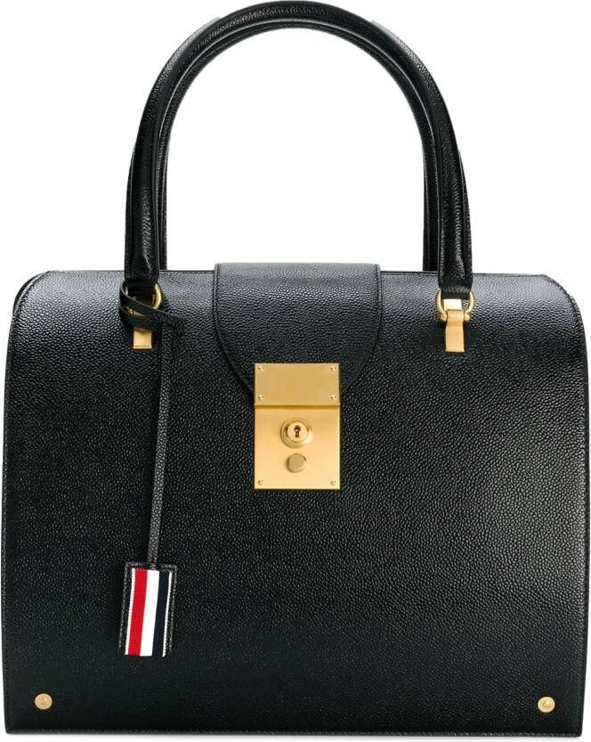 Thom Browne Mevrouw Thom Bag (34x295x12 Cm) ??In Pebble Lucido Leather Zwart