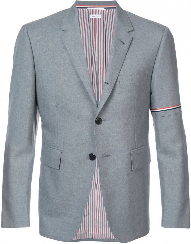 Thom Browne Sportjas met enkele rij en rood wit en blauw Selevedge in medium grijs schooluniform