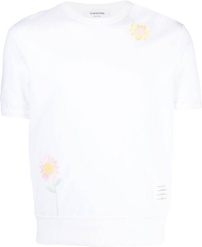 Thom Browne T-shirt met geborduurde bloemen Wit