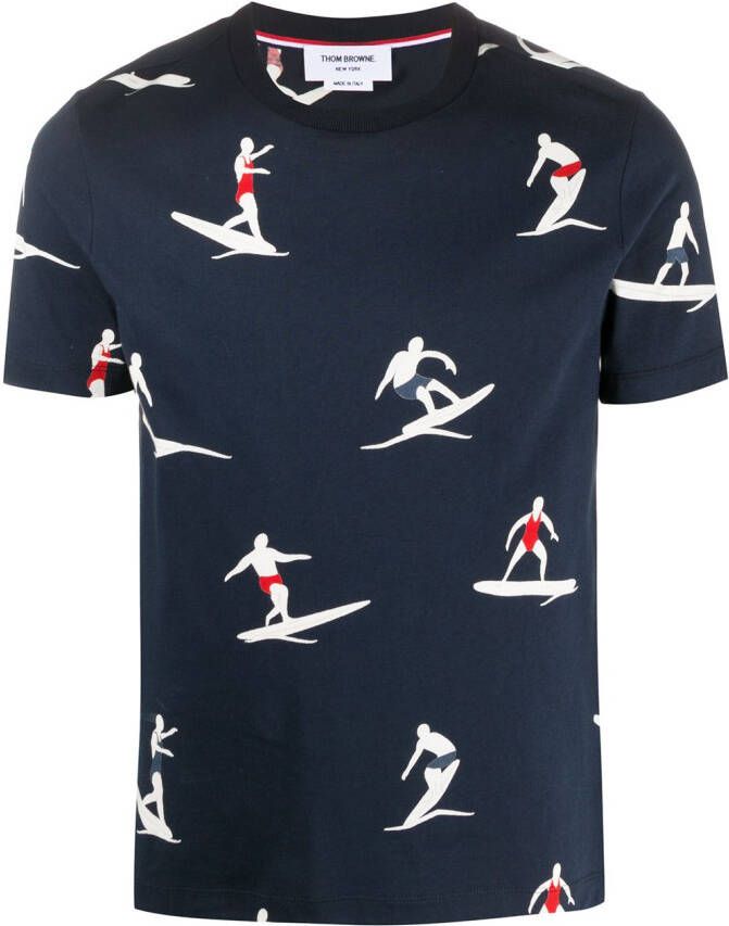 Thom Browne T-shirt met surfprint Blauw