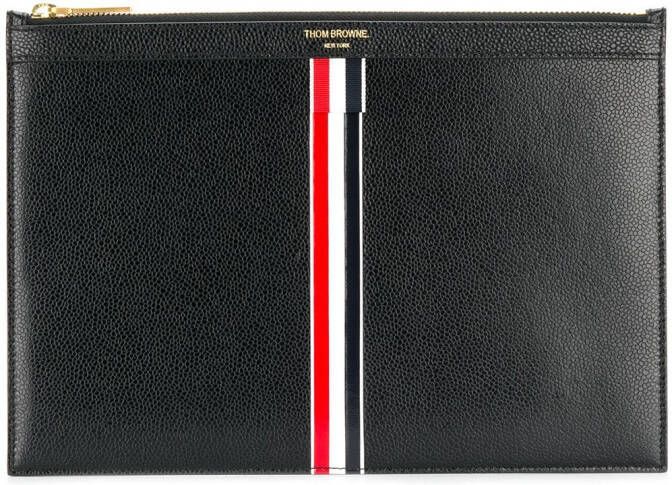 Thom Browne Vertical Intarsia Stripe Small Leather Tablet Holder Zwart
