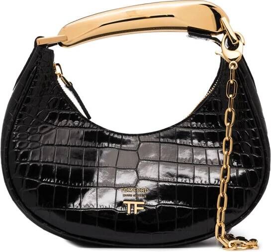 TOM FORD Bianca schoudertas met krokodillenleer-reliëf Zwart