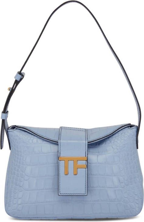 TOM FORD Schoudertas met krokodillenleer-reliëf Blauw