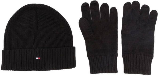 Tommy Hilfiger Muts en handschoenen met geborduurd logo Zwart