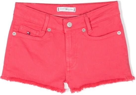 Tommy Hilfiger Junior Spijkershorts met franje afwerking Roze