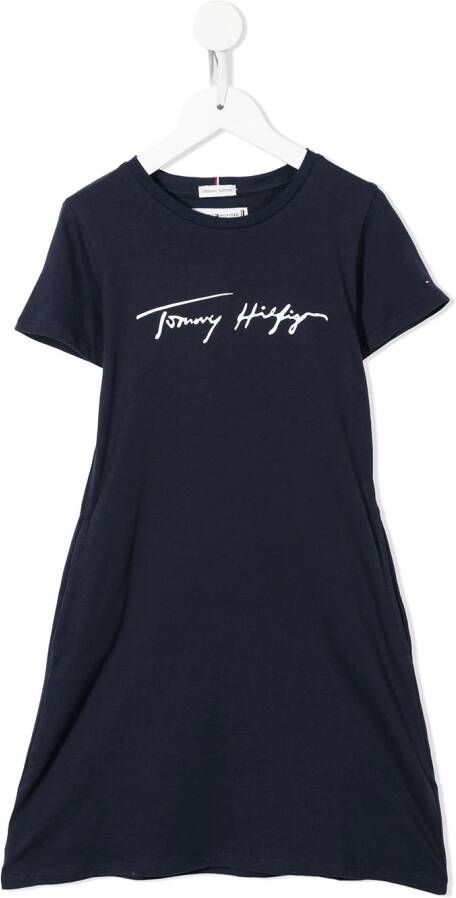 Tommy Hilfiger Junior T-shirtjurk met logoprint Blauw