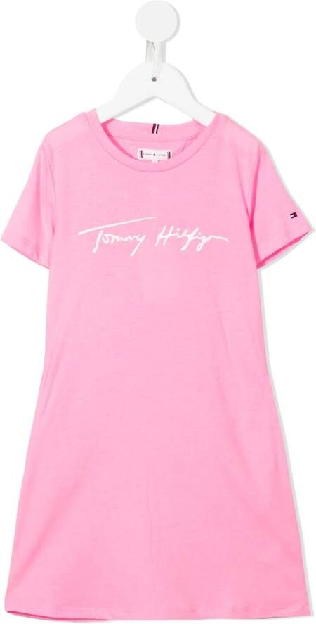 Tommy Hilfiger Junior T-shirtjurk met logoprint Roze