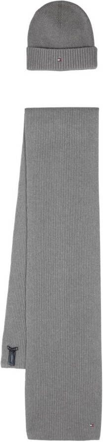Tommy Hilfiger Muts en sjaal met geborduurd logo Grijs