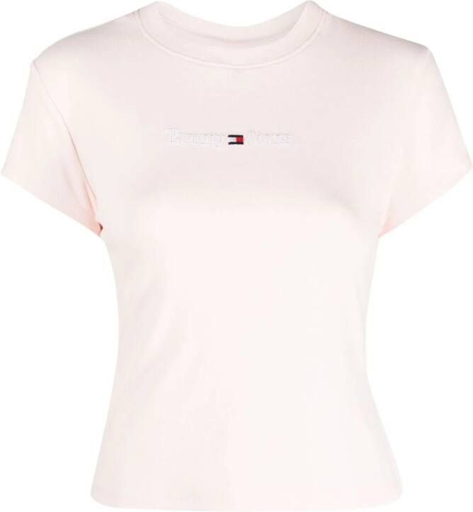 Tommy Jeans T-shirt met geborduurd logo Roze