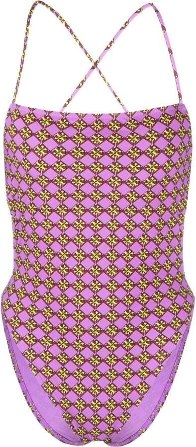 Tory Burch Badpak met monogramprint Paars