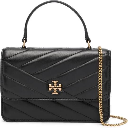 Tory Burch Mini Kira schoudertas met chevron streep en kettinghengsel Zwart