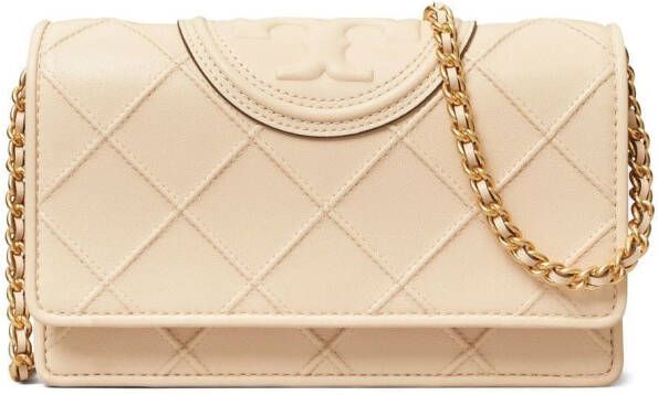 Tory Burch Fleming Soft portemonnee met kettinghengsel Beige