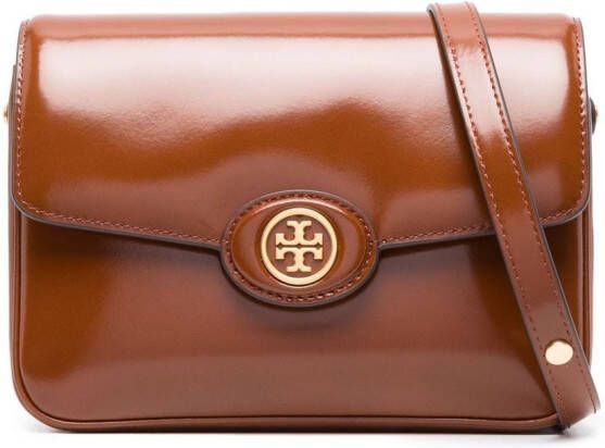 Tory Burch Robinson Spazzolato schoudertas Bruin