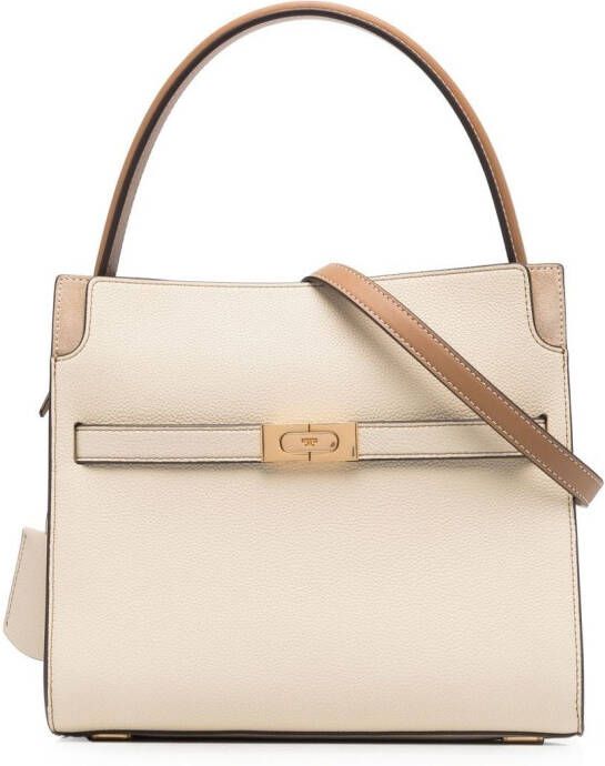 Tory Burch Shopper met logoplakkaat Beige