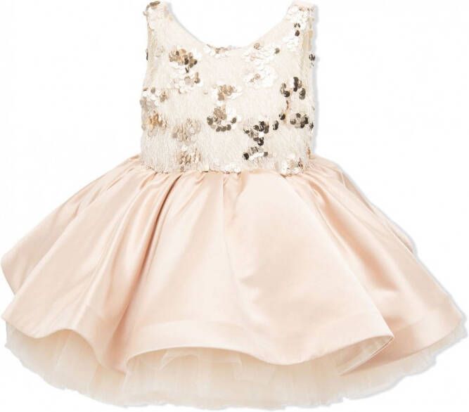 Tulleen Jurk met pailletten Beige
