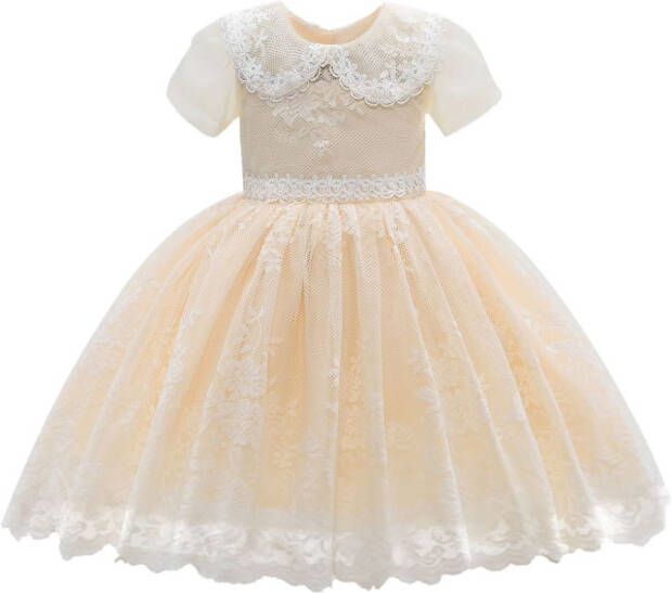 Tulleen Dolly jurk met geborduurd kant Beige