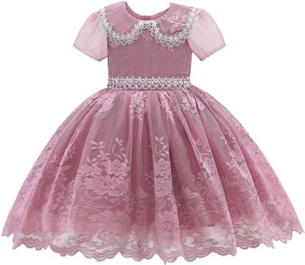 Tulleen Dolly jurk met geborduurd kant Roze