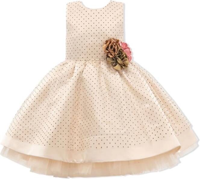 Tulleen Jurk met bloe broche Beige