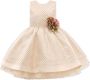 Tulleen Jurk met bloe broche Beige - Thumbnail 1