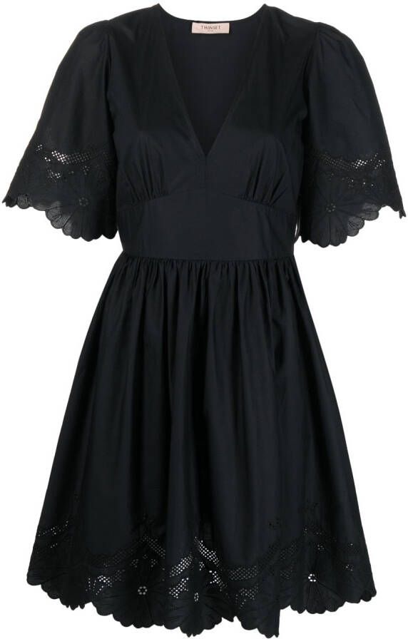 TWINSET Broderie anglaise mini-jurk Zwart