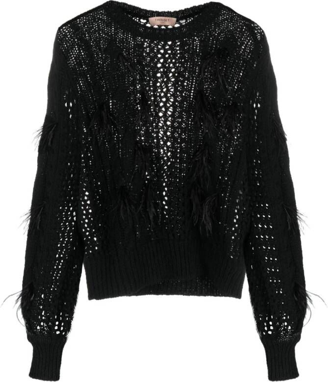 TWINSET feather-detail cable-knit jumper Zwart