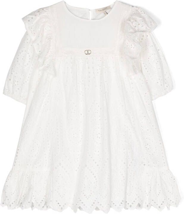 TWINSET Kids Broderie anglaise jurk Wit